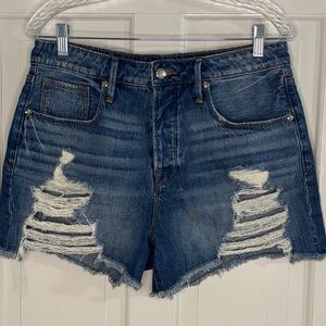 Good American Dark Blue Distressed Jean Shorts